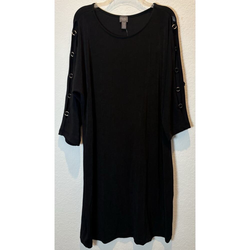 Chico’s Travelers Slinky Ring Sleeve Black Dress Size 4 (XXL) NWT